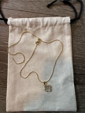 mother of pearl 14kt plated clover on slide chain
